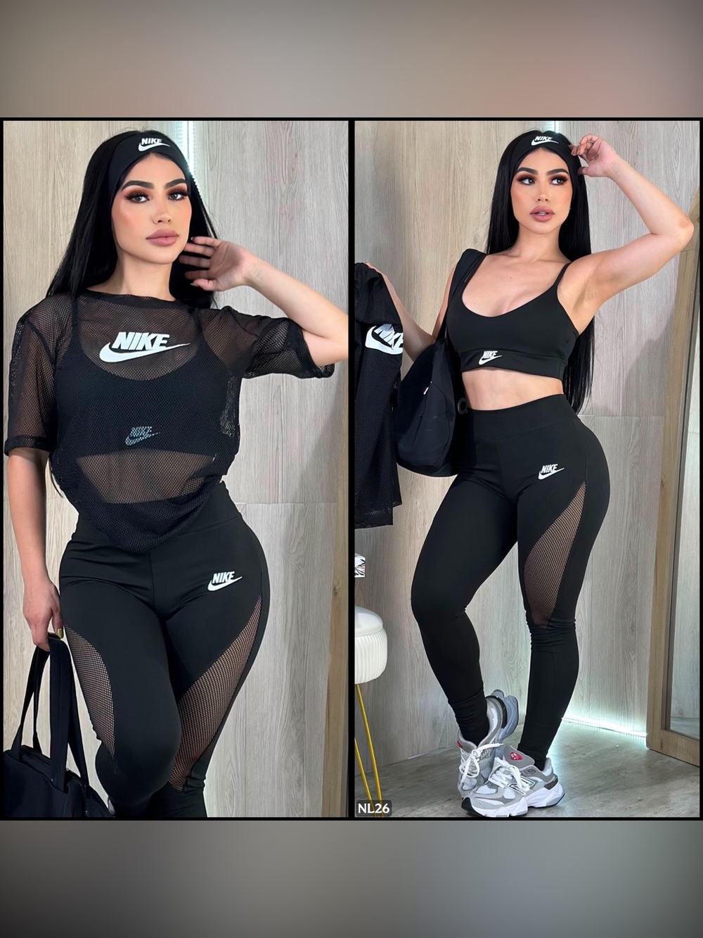 Nike Black Mesh Detail Leggings with Matching Sports Bra